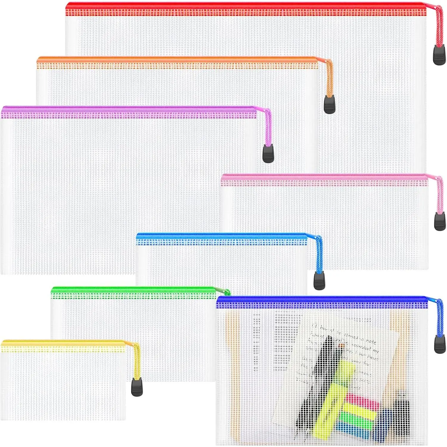 8 count Mesh Zipper Pouch Bags,8 Sizes 8 Colors Clear Plastic File Bag | Multipurpose  Document Pouch for Office School Supplies,Travel Storage,Board  Storage, Organize