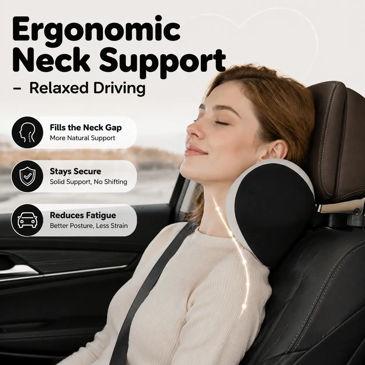 Adjustable Mechanical Car Headrest, soft suede fabric, memory foam filling, compatible with different sitting postures, neck support for long‑time driving, Adjustable Padded Headrest