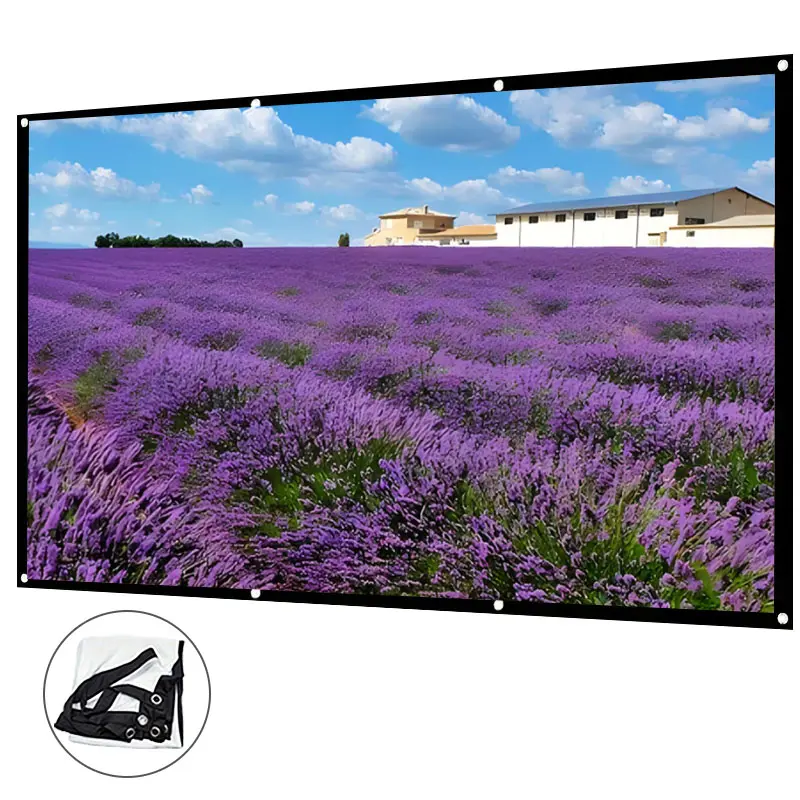 Wall mounted projection screen without punching, high-definition projection screen for home and office use, 60-150 inches mobile and portable wall mounted, bedroom and living room projector, screen cloth projection, simple screen cloth 16:9