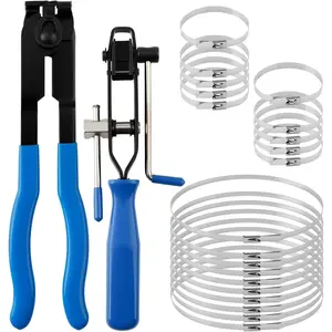 CV Boot Clamp Pliers Kit with 20PCS 304 Stainless Steel Clamps, Professional CV Axle Tool Set for Hose Banding, Dust Cover Clip Removal & Car Repair Accessories (Blue)