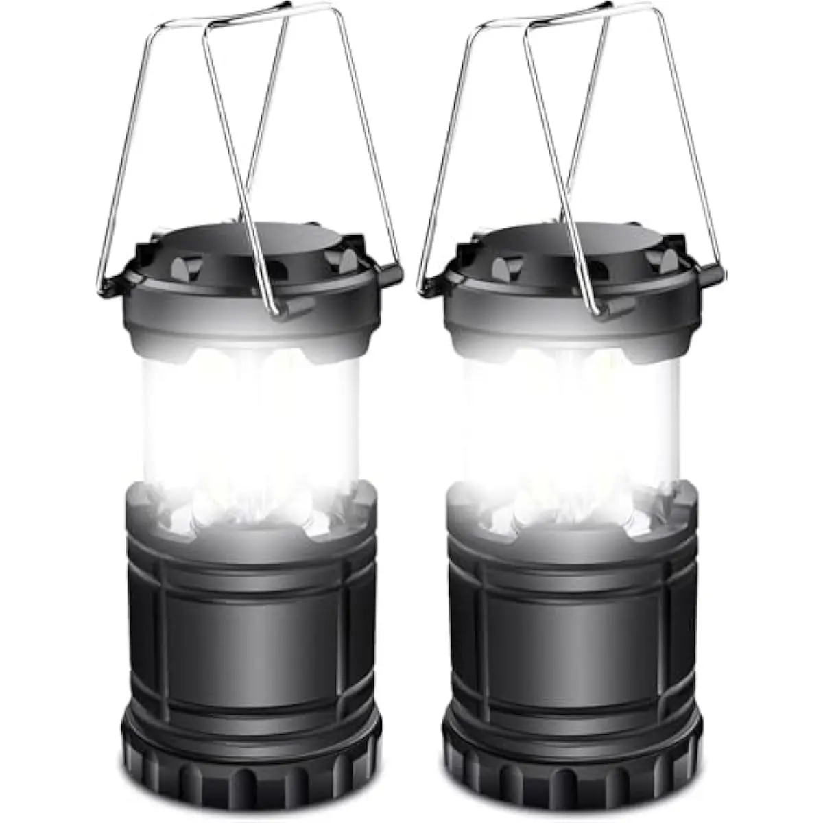 2 Pack LED Battery Operated Lights, Portable Survival Battery Powered Lamp, Camping Lantern, Suitable for Hurricane, Emergency, Storm, Outages, Outdoor Collapsible Lanterns, Black