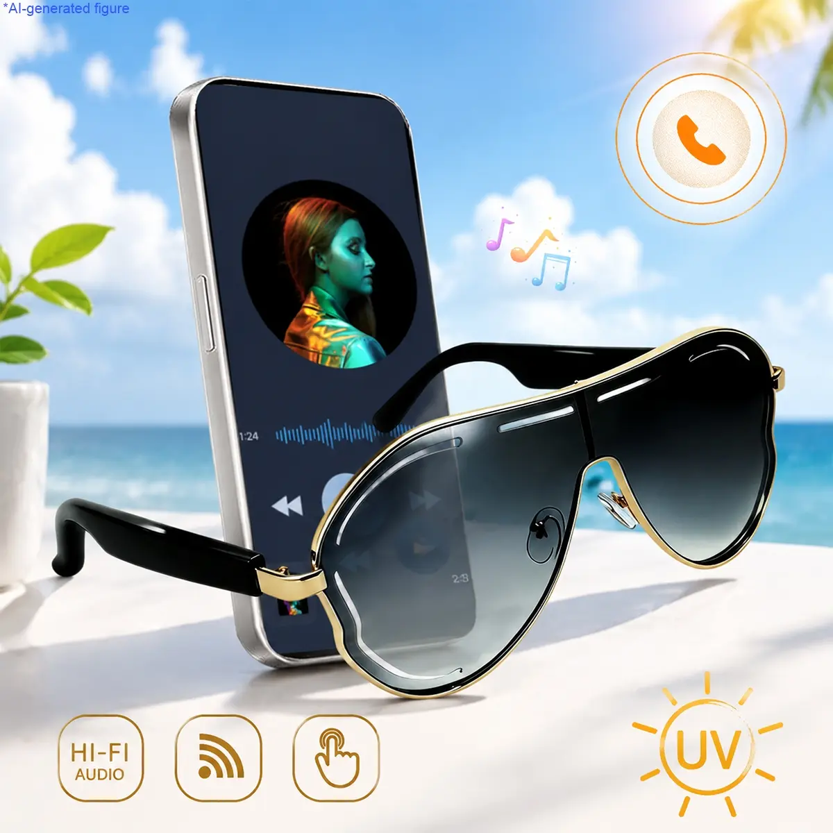 Wireless Smart Glasses, Smart Bluetooth Glasses with Mic, Wearable Tech Glasses, AI Translation 130+ Languages, Voice Assistant, Open-Ear Audio, Touch Control, UV Protection Sunglasses for Travel, Business, Outdoor & Daily Use