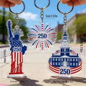 3PCS-New 2026 250th USA Independence Day Acrylic Keychain, Statue of Liberty Patriotic Souvenir Charm, Lightweight Backpack Hanging Ornament, Cute Memorial Accessory For National Day Parades, Holiday Gifts And Daily Bag Decor