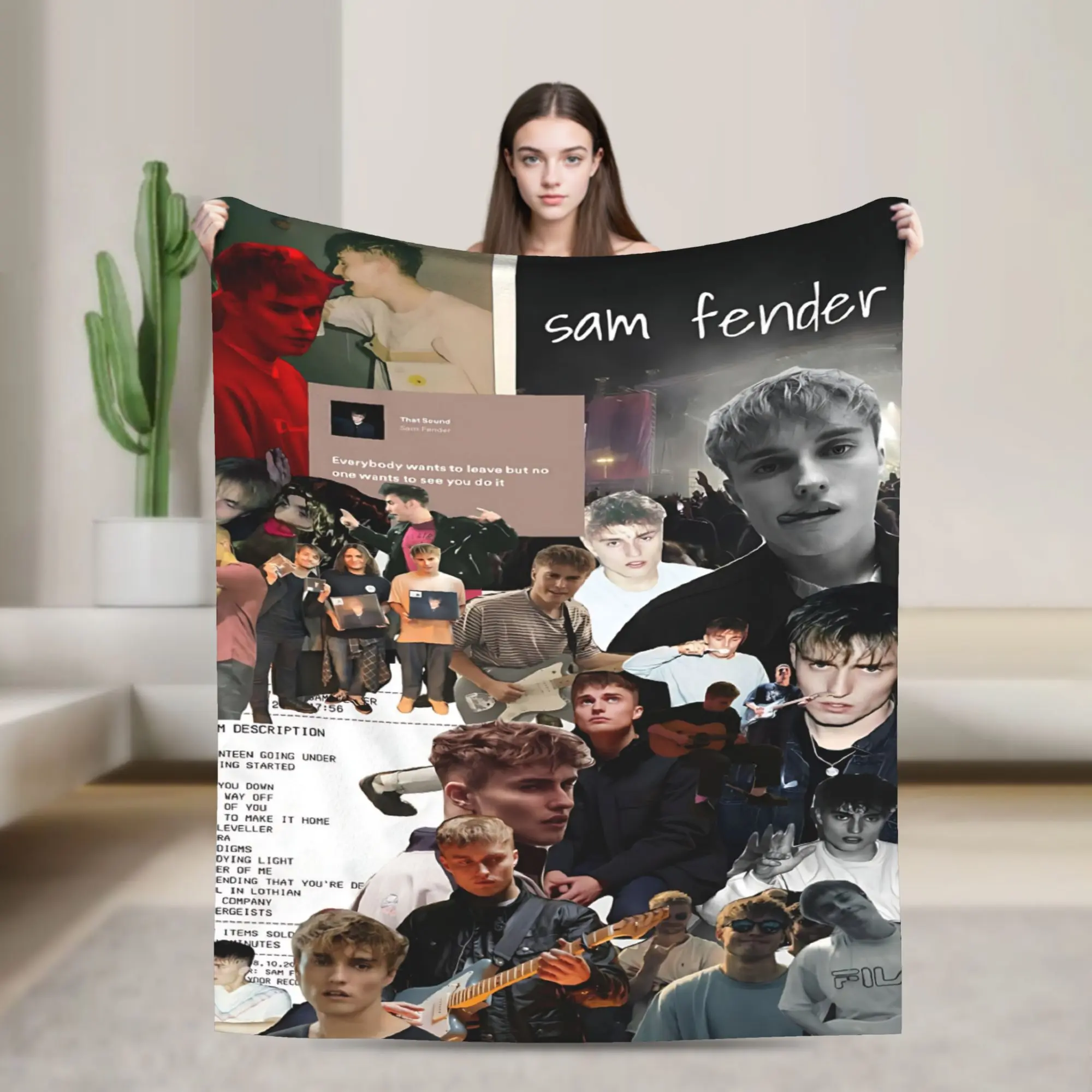 Sam Fender Photo Collage Flannel Blanket British Singer Portrait Throw Blanket Sofa Bedroom Fan Decor