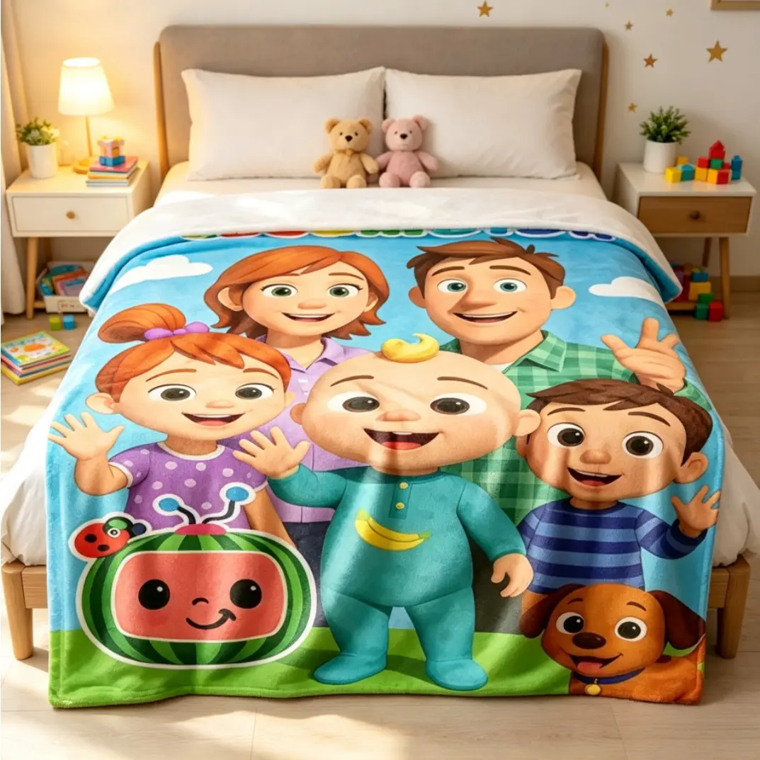 Cocomelon Soft Funny Throw Blanket for Adults & Kids, Cute Cartoon Character Printed Plush Flannel Fleece Blanket, Ultra Soft Cozy Lightweight Air Conditioner Blanket for Sofa Couch Bed Travel Nap Home Decor All Season Birthday Christmas Gift