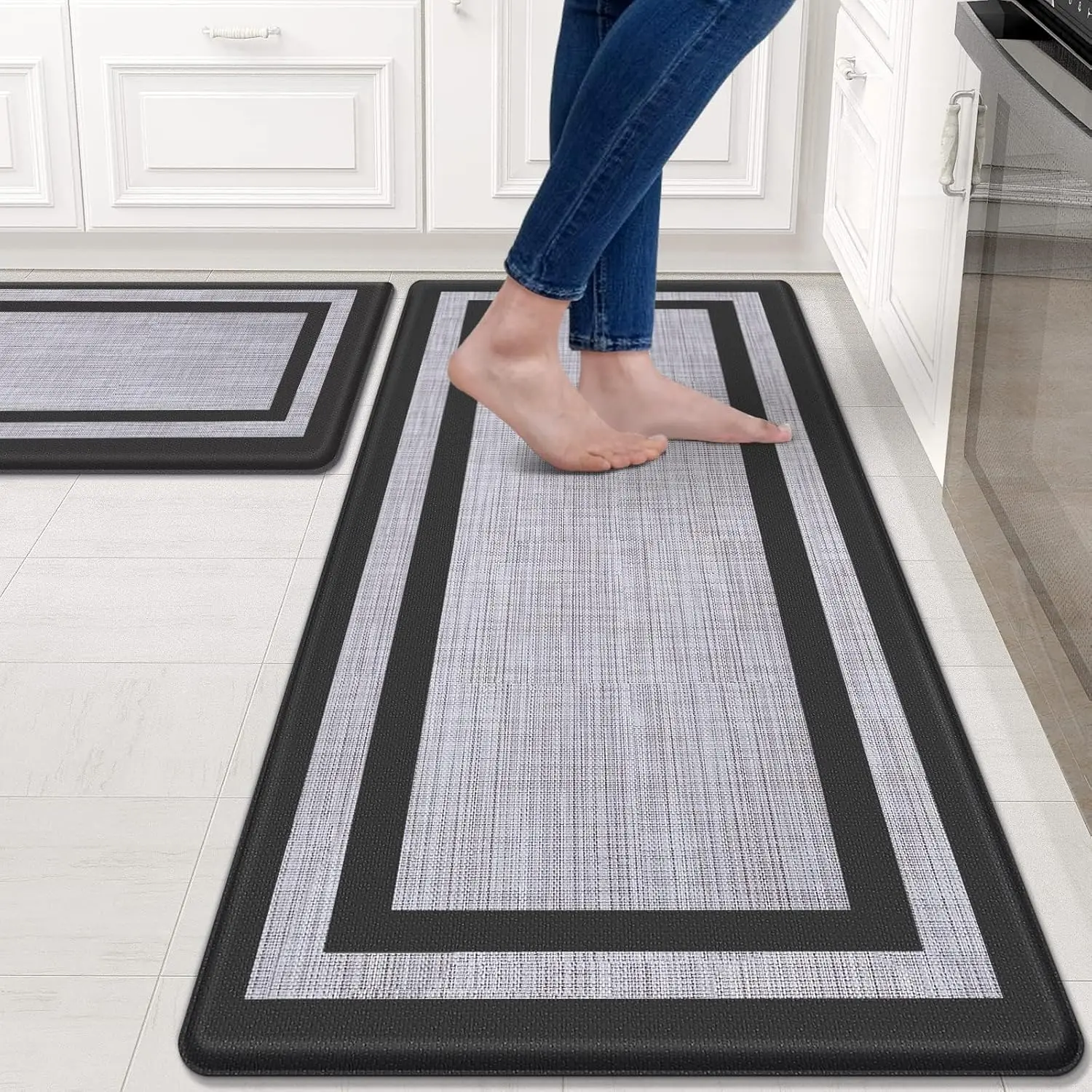 mattitude 2-Piece Indoor Extra Thick Cushioned Anti-Fatigue Non-Slip Waterproof Stain-Resistant Kitchen Mat Set, Ergonomic Standing Rug for Kitchen, Office