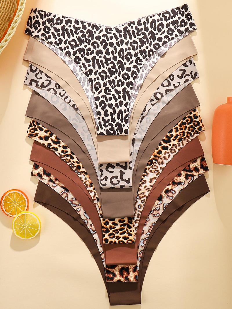 Women's Floral Heart Leopard Print Underwear Set, 3/4/6/7/8/10/12 Pieces, Casual Fitted Design, All Seasons Comfortable Panties