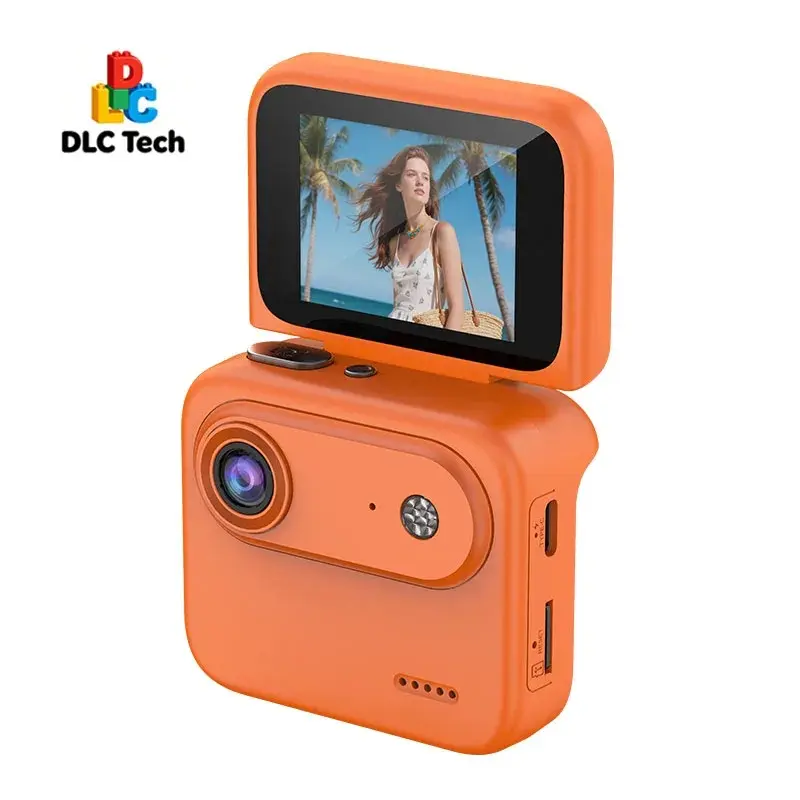 Action Camera with Dual Screen, 120-Degree Wide-Angle Lens, 128G Built-In Memory, Vlog-Friendly Sports Camera for Outdoor Diving Orange