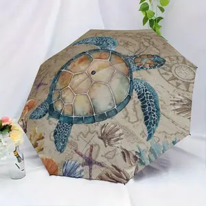 Turtle Ocean Element Handheld Automatic Folding Umbrella, Portable Design, Perfect Gift for Christmas and Birthday, Rain and Sun Protection