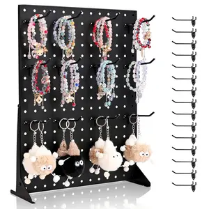 VEVOR Pegboard Display Stand, 17 x 13 Inch Tabletop Pegboard Display Stand with 15 Hooks, Thickened Cold-Rolled Steel Peg Board Panel for Grocery, Retail Store and Jewelry Shop, Black (1 PCS)