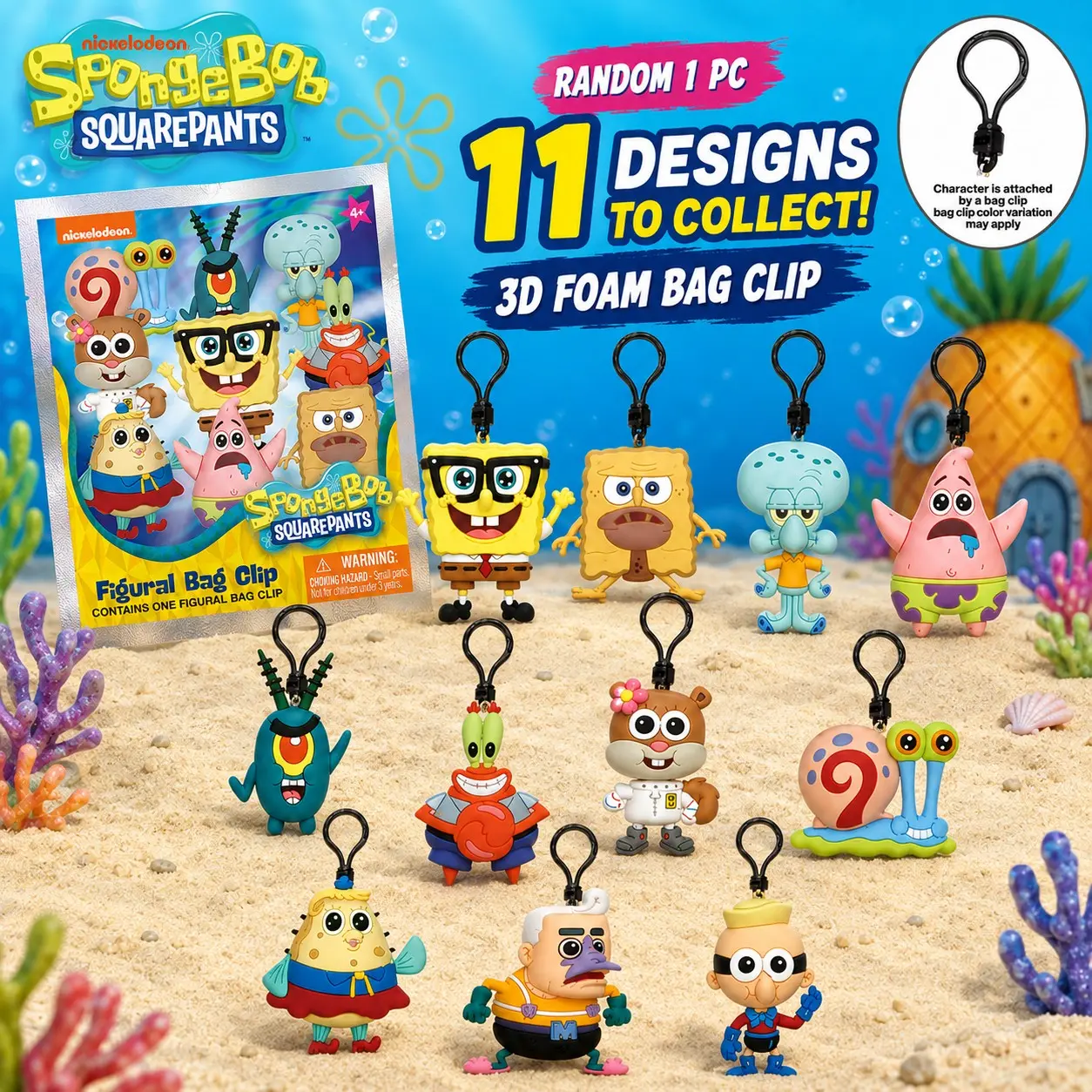 1PC Officially Licensed SpongeBob Squarepants Series 3 Bag Clip Keychain, Cute Keychain Accessory, Blind Bags Random Anime Action Figures Accessories Cute Anime Character Cartoon Bag Charms Collectible Ornament Surprise Gifts for Family Friends Fans