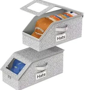 Foldable Hat Storage Box with Zipper and Window Large Capacity Dustproof Drawer for Baseball Caps and Hats