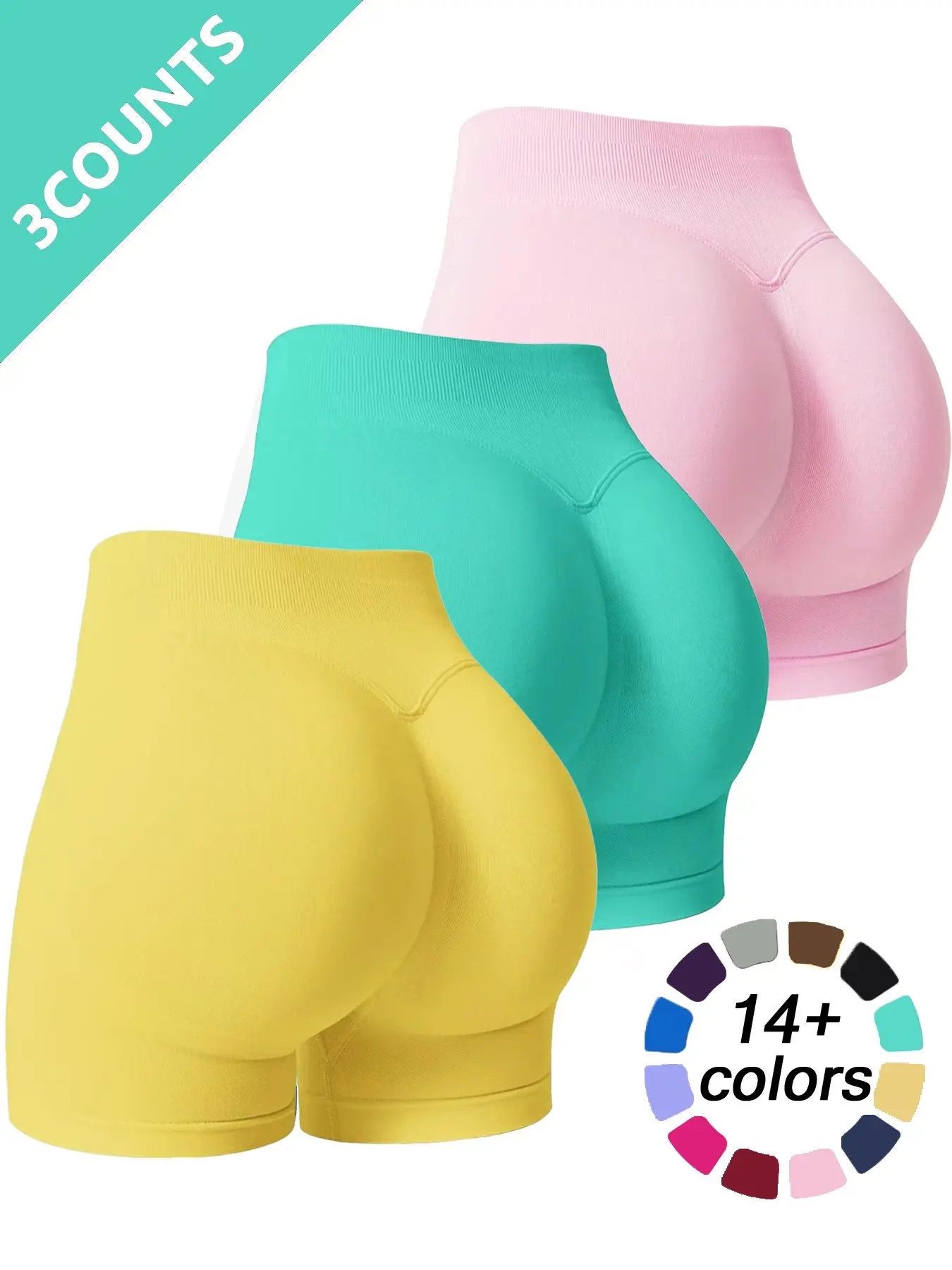 New Three-Part High-Waist Seamless Sportswear Shorts for Women, Gym Yoga Outdoor Cycling, Slimming Butt Lifting Design, Fitness Training Shorts, Seamless Scrunch Shorts