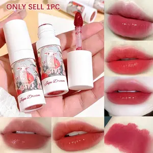 JUJU Dream Velvety Matte Mist Lip Glaze, 5 Trendy Rosy Shades Creamy Lip Mud, Smooth Non-drying Mousse Texture Easy To Spread, Rich Pigment One Swipe Full Coverage, Long Wear Anti-transfer No Cup Staining, Cute Vintage Lamb Cartoon Tube Packaging