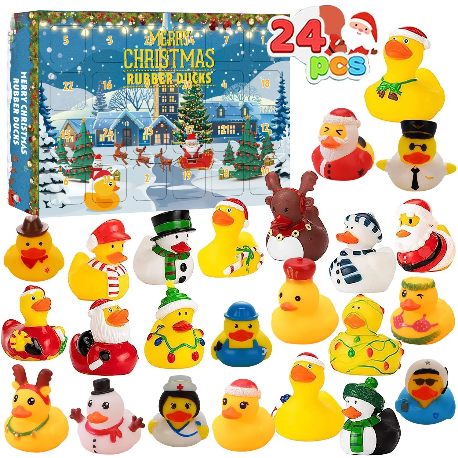 24-Pack Floating Christmas Rubber Bath Ducks, Unisex Advent Calendar with Daily Surprises, Perfect Christmas Party Gift