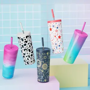 24oz Insulated Tumbler with Lid & Straw, 1 Count Portable Vacuum Insulated Water Bottle, Suitable for Car Cup Holder, Drinkware for Home, Office, Car & Outdoor, Summer Cool Bottle