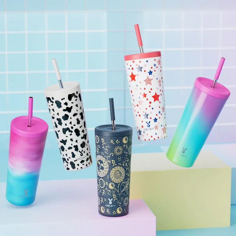 24oz Insulated Tumbler with Lid & Straw, 1 Count Portable Vacuum Insulated Water Bottle, Suitable for Car Cup Holder, Drinkware for Home, Office, Car & Outdoor, Summer Cool Bottle