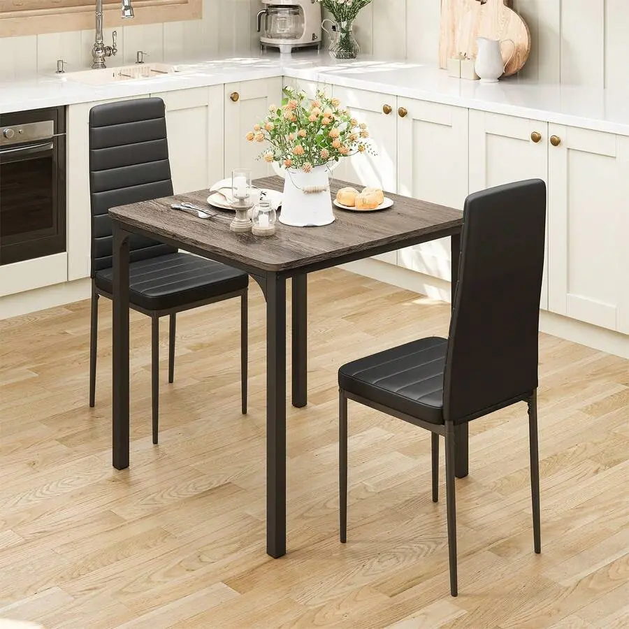 3 Piece Dining Table Set 2,  With 2 Upholstered PU Leather Chairs Your Home,, Living Room