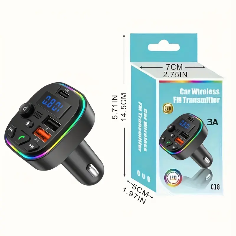 Car Charger FM Transmitter Wireless Hands-Free Call AUX Audio High-Fidelity Lossless Sound Quality Wireless Car MP3 Broadcast FM Transmitter Type C PD30W Dual USB Fast Charging Car Charger, Without Battery