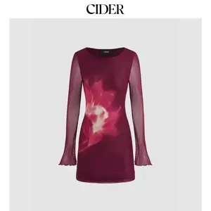 Cider [size 0-26] Mesh Round Neckline Gradient Tropical Flower Mini Dress Dealsforyou