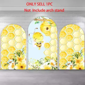 Sweet Bee Day Arch Covers Stretchy Backdrop, Party Backdrop Decoration, Yellow Honeycomb Flower Design, Perfect for Girls Newborn Baby Shower 1st Birthday Party Photo Backdrop