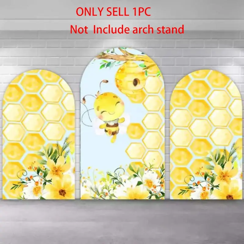 Sweet Bee Day Arch Covers Stretchy Backdrop, Party Backdrop Decoration, Yellow Honeycomb Flower Design, Perfect for Girls Newborn Baby Shower 1st Birthday Party Photo Backdrop