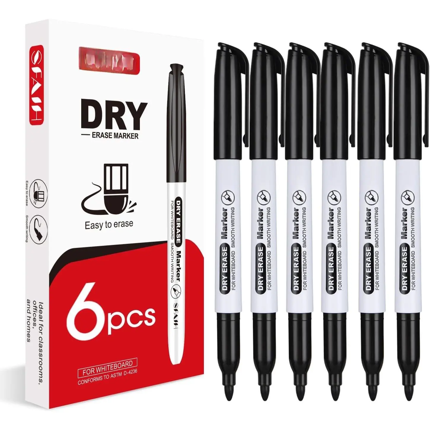 Black Dry Erase Markers Fine Tip - 6 Pack Whiteboard Markers For  Office, Personal Task Lists, Family Calendars,Professional Writing & Notes | Low-Odor