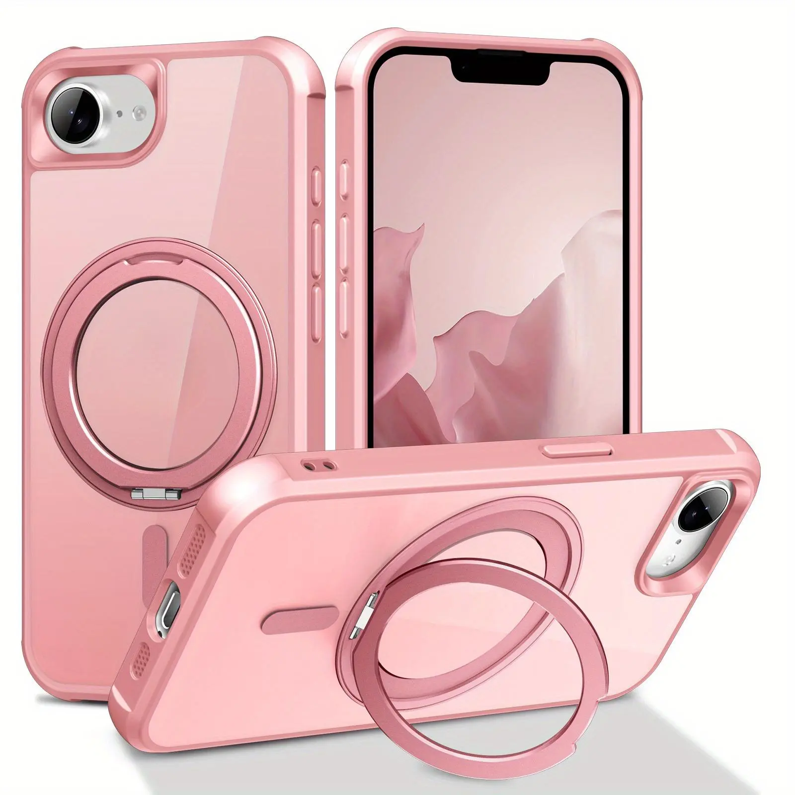 for iPhone 17e/iPhone 16e Case with 360° Rotatable Magnetic Ring[Compatible with Magnetic][Invisible Kickstand] Shockproof Translucent Matte Back Slim Phone Cover