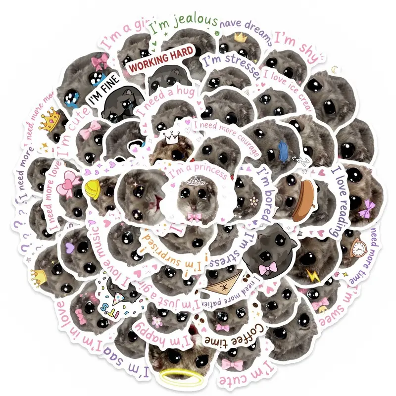Cute Hamster Stickers 50 Pieces Fun Emoji Stickers Laptop Decoration Stickers