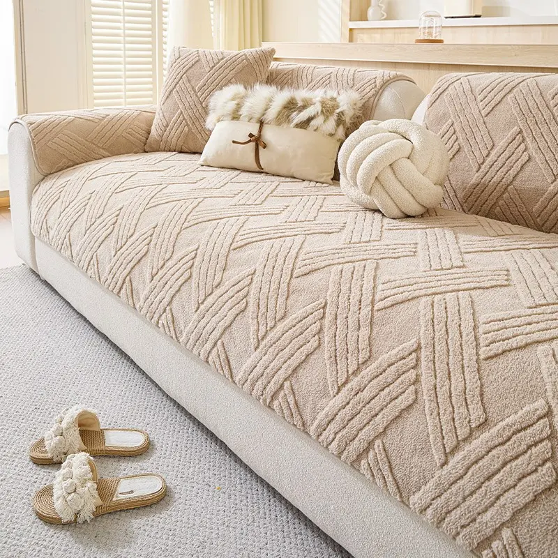 1pc Cotton Velvet Sofa Cushion Cover, All-Season Reusable, Anti-Bacterial, Pet-Friendly, Easy-To-Clean, Home Decor, Fashion Style