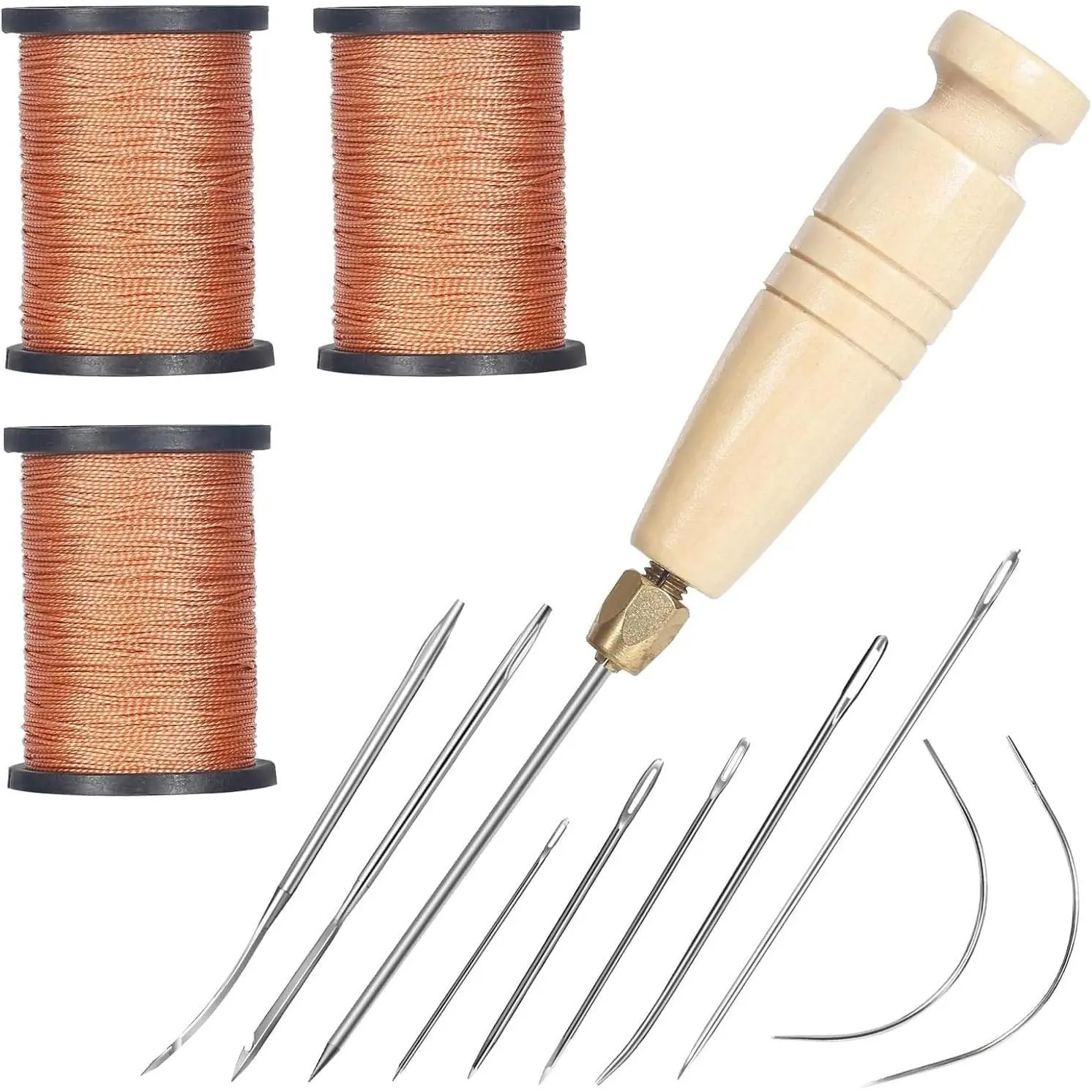 3-Spool Nylon Thread Kit - Each 80 Yards, Includes Sewing Awls &  for Hand Sewing, Upholstery & Leather Repair, Brown