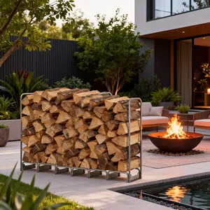 Heavy Duty Steel Firewood Rack with 600D Oxford Waterproof Cover – Indoor/Outdoor Wood Log Holder, Rust-Resistant, Ideal for Fireplace, Patio, Fire Pit