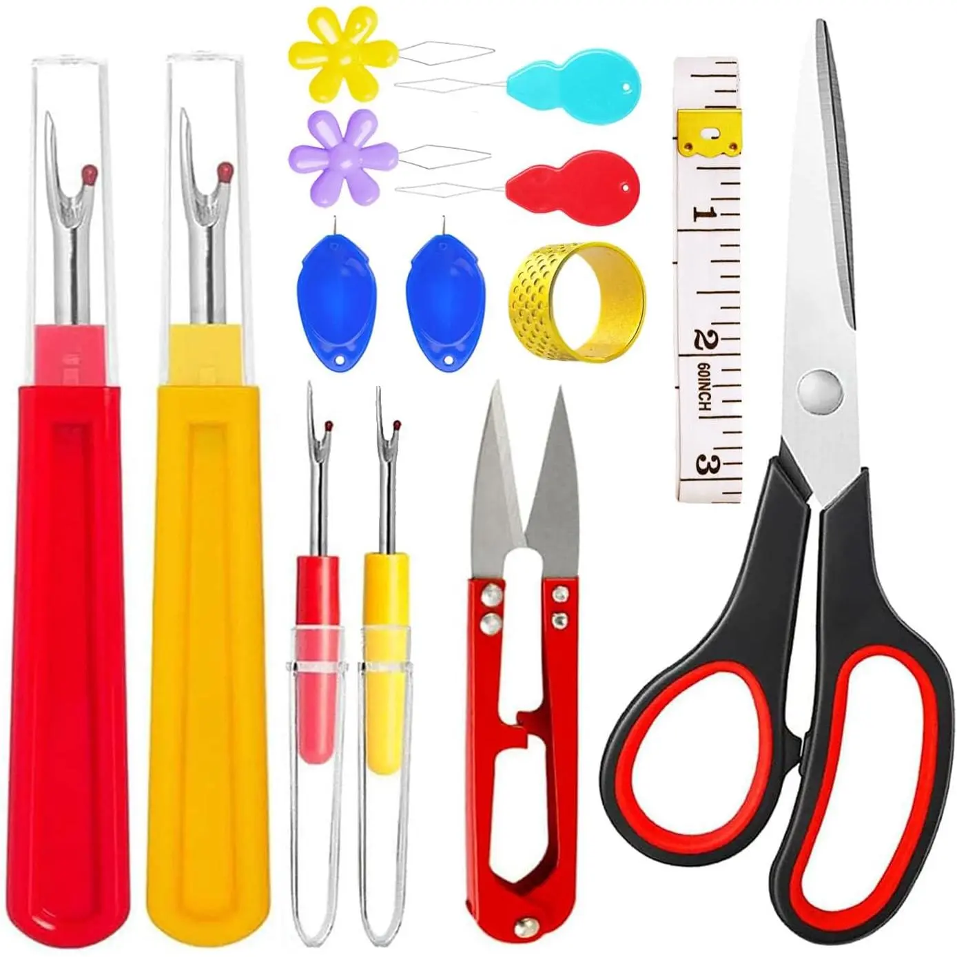 14 count Sewing Seam Rippers, 2 Big and 2 Small Handy  Ripper Sewing Tools with Embroidery , Tape Measure,  Threaders, Thimbles for Sewing Crafting Thread Removin