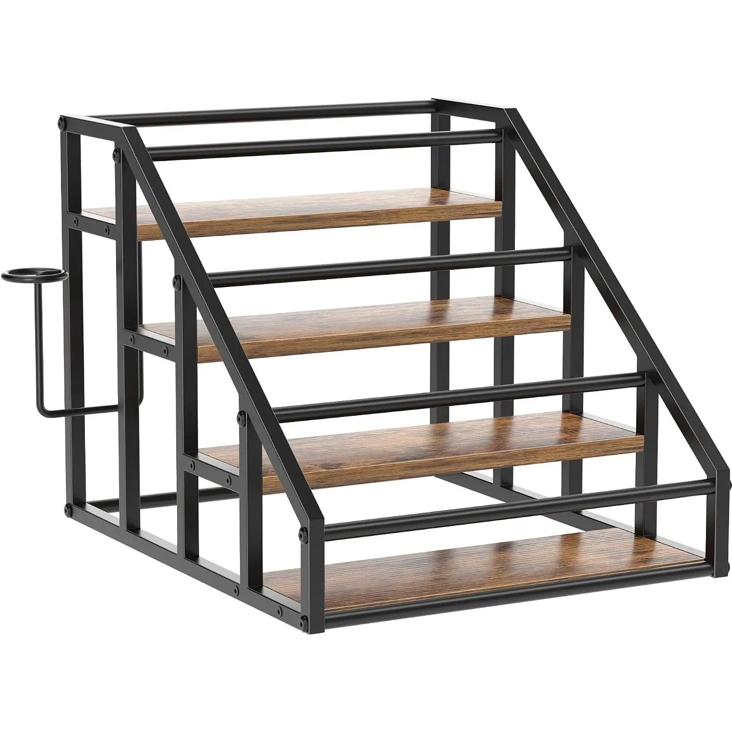Coffee Syrup Rack Organizer, 4 Tier Countertop Storage Shelves, 16 Syrup Bottle Stand Holder for Wine, Liquor, Kitchen Coffee Station Organizer Rack, 13.8"x16.9"x13.0", Rustic Brown