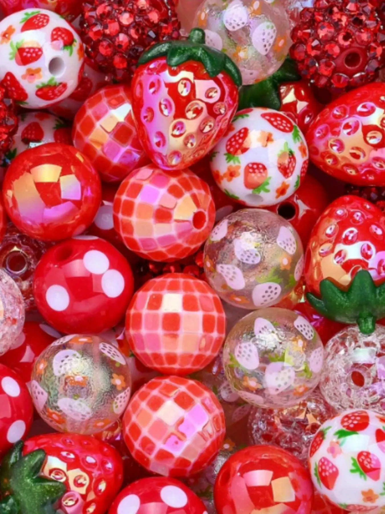 20-Piece Classic Strawberry Series Glossy Red Bead Set, DIY Beads Assortment, DIY Bracelet Beads | Fun Disco Ball Retro Polka Dot Resin Beads, Perfect for DIY Jewelry Making, Ideal Gift for Best Friends | Exclusive Prime Day Special Offer