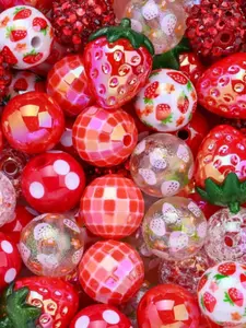 20-Piece Classic Strawberry Series Cute Glossy Red Bead Set | Fun Disco Ball Retro Polka Dot Resin Beads, Perfect for DIY Jewelry Making (Bracelets, Necklaces & Keychains), Ideal Gift for Best Friends | Exclusive Prime Day Special Offer