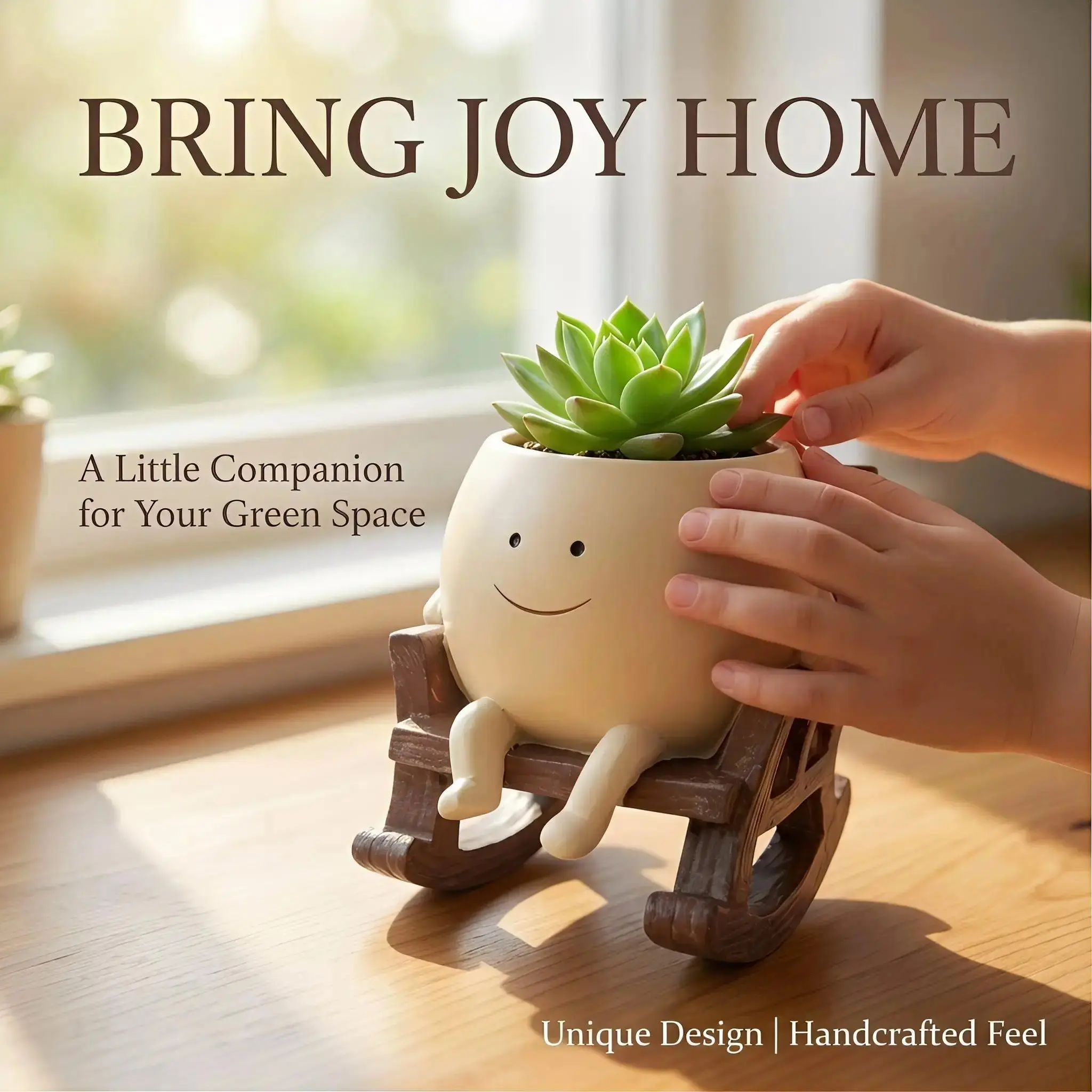 Resin Succulent Planter, Whimsical Smiling Face Rocking Chair Pot with Drainage Hole for Office Desk Decor, Chair Form