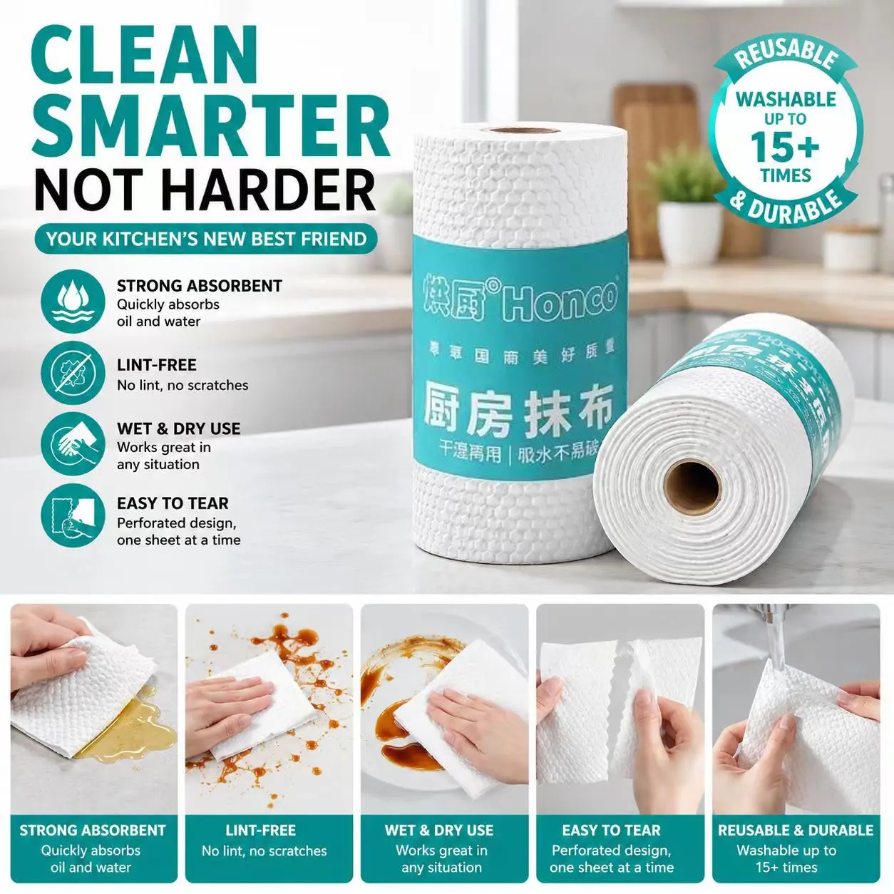Super Absorbent Lazy Cloth, Multi-Functional Dry Wet Kitchen Cleaning Towel, Soft Non-Woven Disposable Dishcloth for Home and Restaurant