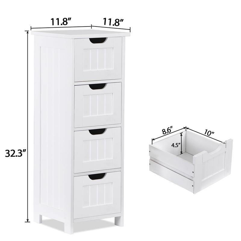 SEGAWE Bathroom Floor Cabinet Attractive Wooden Side Storage Organizer with 4 Drawers