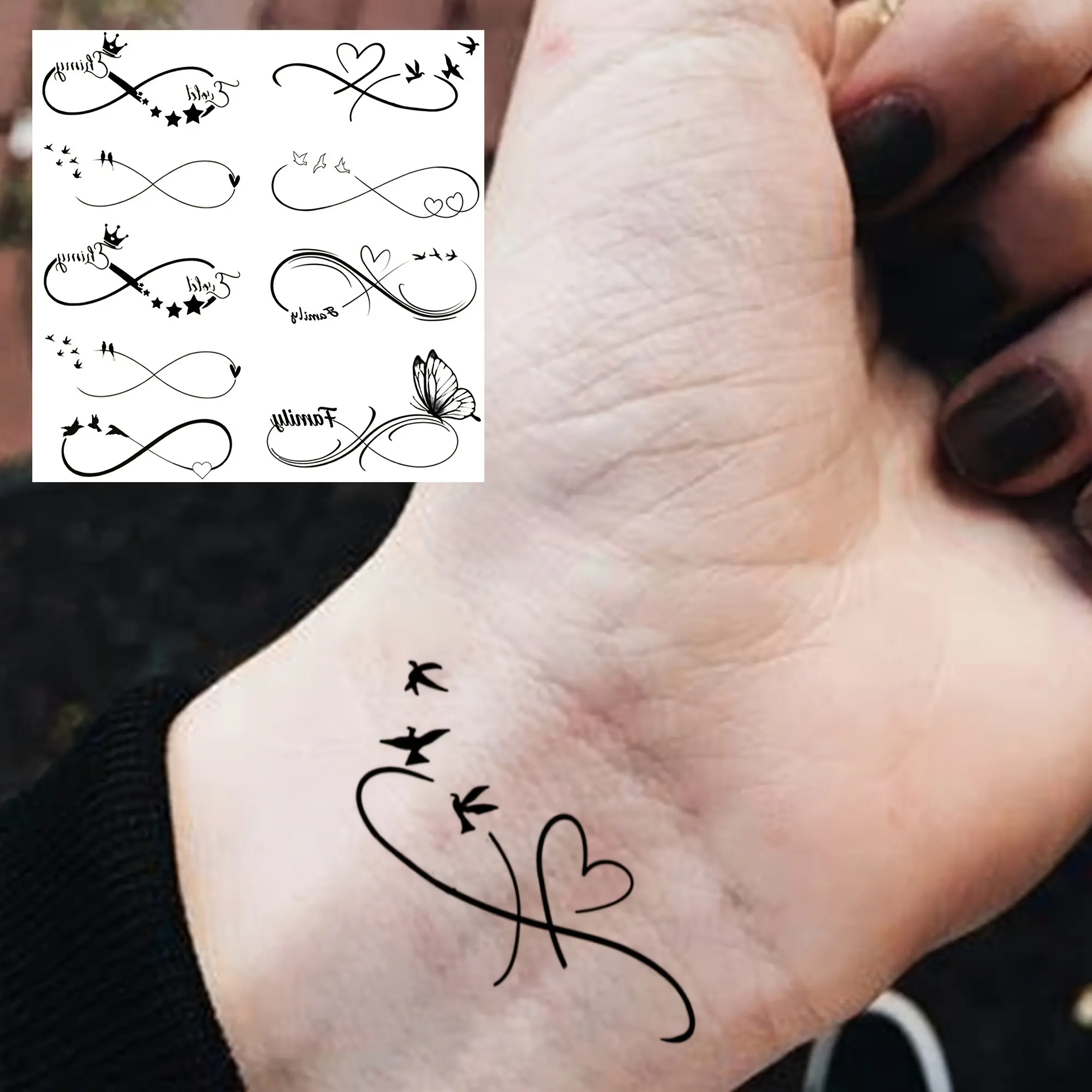 1PCS Infinity Symbol Temporary Tattoo Stickers, Minimalist Bird Butterfly Line Art Tattoos, Waterproof Long Lasting Fake Tattoo for Arm Collarbone Ankle Decor