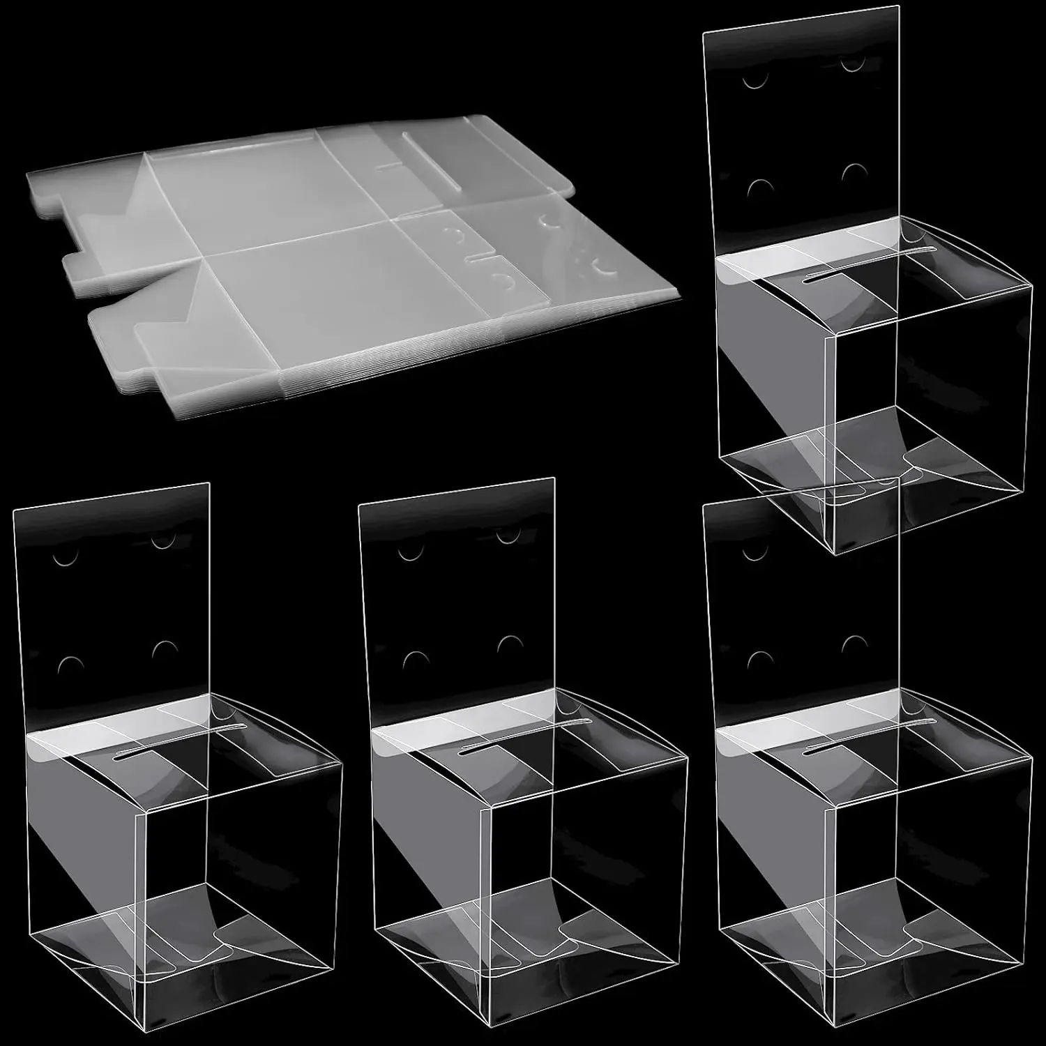 20 Pieces Clear Raffle Boxes with Slot 6 x 6 x 6 Inch Plastic Donation Box Voting Suggestion Ballot Containers with Removable Header for Fundraising Collecting Business Card Voting Contest