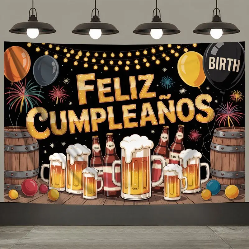 Spanish Beer Theme Polyester Tapestry Backdrop - Colorful, Lightweight Print with Spanish Text for Room Decor, Photo Backdrops, Fiesta Celebrations