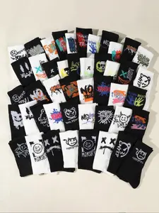 Men's Abstract Paint Print Crew Socks, Sporty Mid-Calf Basketball Socks, Comfortable Breathable Sweat-Wicking, Ideal for Daily Wear