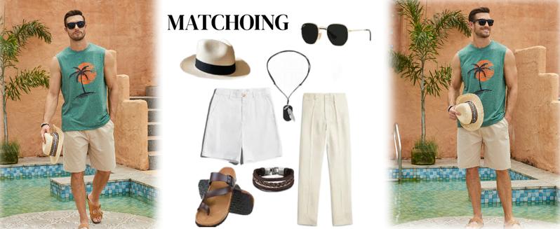 Mens Summer Beach Tank Top Hawaiian Palm Tree Print Sleeveless Muscle Basic Tee Vacation Tops