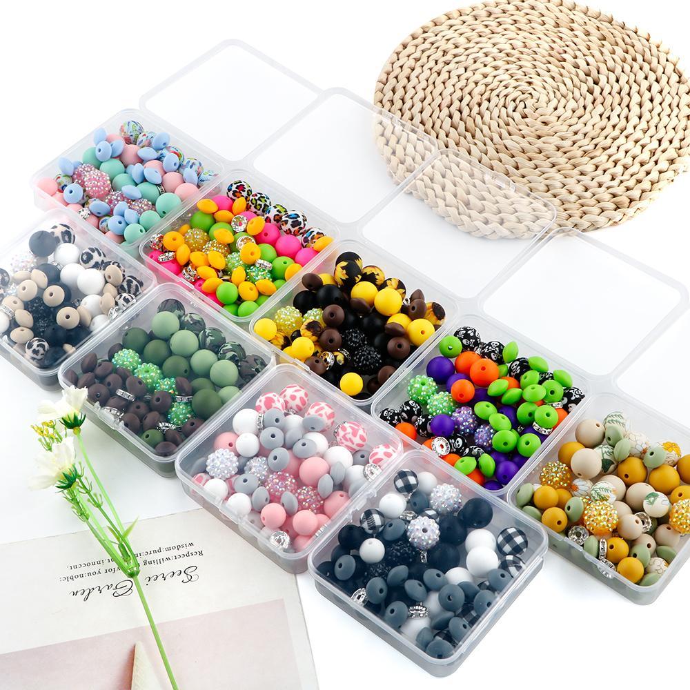 Mixed Sizes Silicone Bead Assortment Kit, 64pcs/box Colorful Beads, DIY Jewelry Making Supplies for Bracelet Necklace Earrings Pendant, Beads Set, Handmade Crafts, Handcraft, DIY Beading Accessories, Beaded Tassel Charms, DIY Galaxy Beads