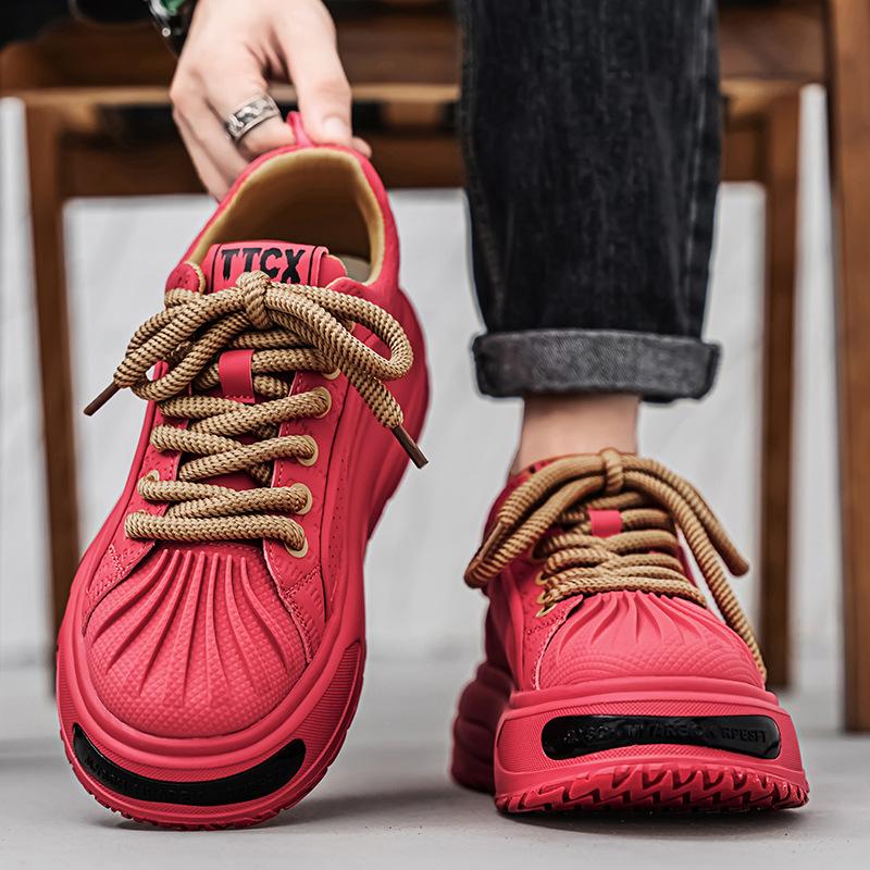 Red shoes for men for the zodiac year, 2026 new spring model, thick-soled trendy brand, high-end casual sneakers, versatile