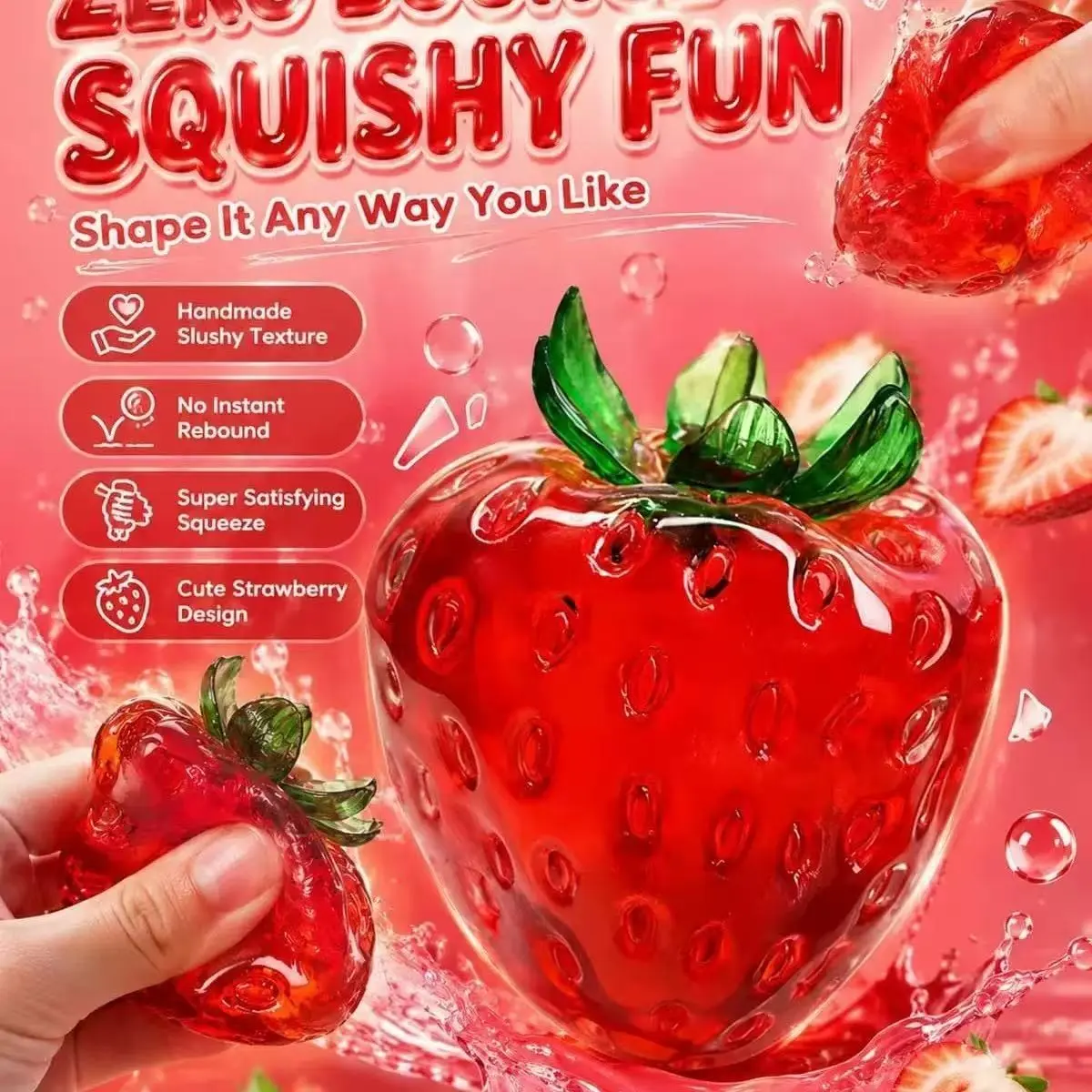 New Large Strawberry Fruit Handmade Ball Squishy, Cute Transparent Stress Relief Toy, Perfect for Classroom Rewards and Party Gifts