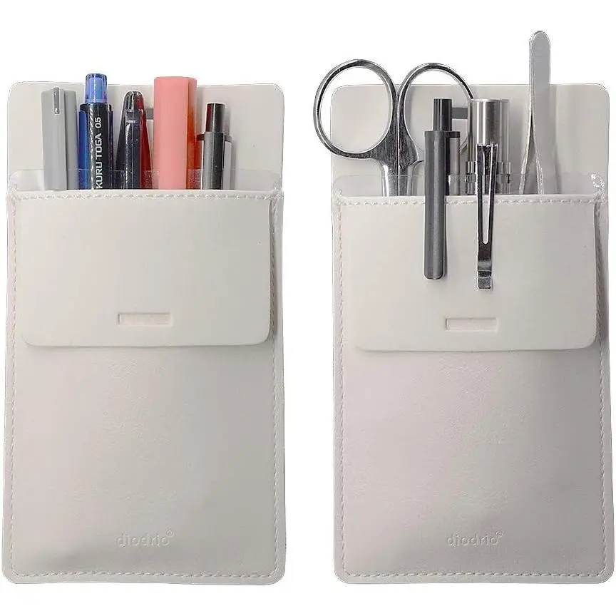 Pocket Protector Leather Pen Pouch Holder Organizer, White, 2 Per Pack | Nurse Pocket Organizer Pouch, PU Leather Pocket Protectors, White