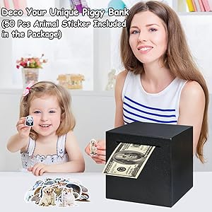 Stainless Steel Piggy Bank for Adults, Indestructible Savings Box for Cash, Must-Break-to-Open Metal Secure Money Banks for Kids, Unbreakable Coin Bank for Money Saving Plan (Black, 4.72inch)