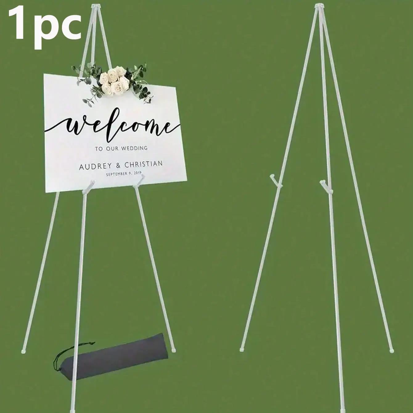 Portable Foldable Poster Display Stand, Lightweight Wedding Sign Holder, Steel Tripod Base, Includes Storage Bag, Supports 5 Lbs